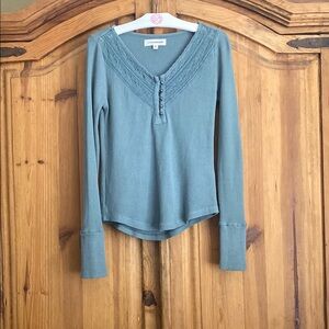 NWOT Lucky Brand Embroidered Mesh Yoke Thermal Henley